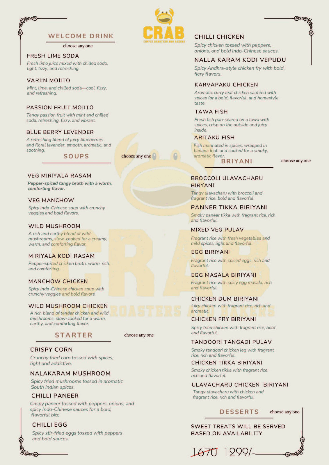 ₹1299 Signature Set Menu